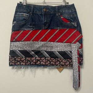 Girls Sat In Tie Denim Mini